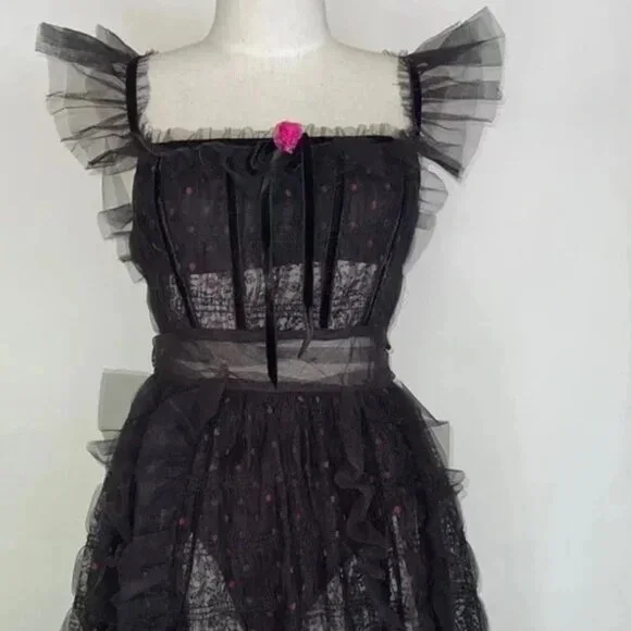 For Love & Lemons Janelle Black Maxi Dress with Pink Accents - Picture 4 of 11